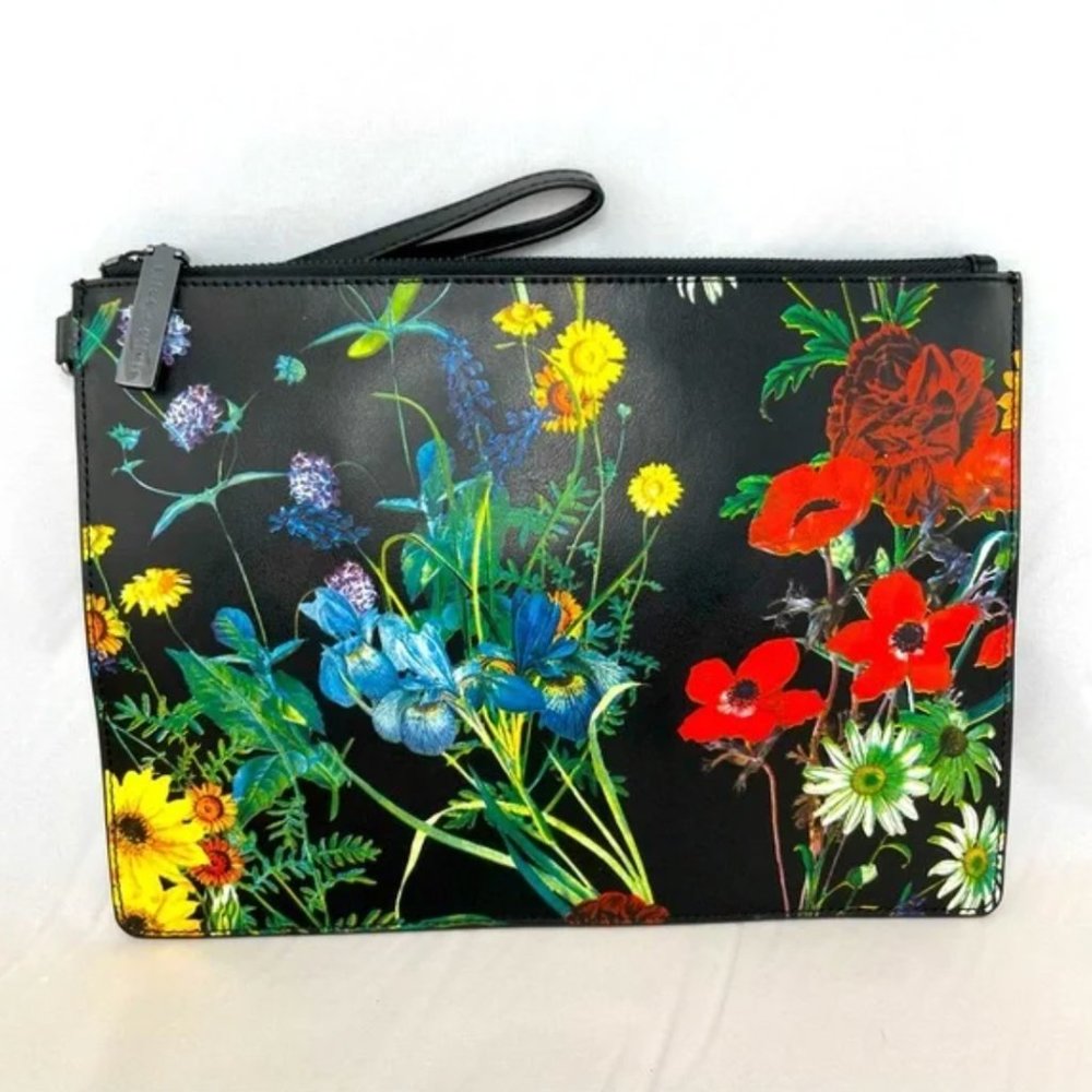 Alice & Olivia Midnight Meadow Wristlet Clutch Large Zippered Pouch Floral NWT
